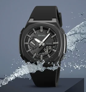 Reloj Para Hombre Quartz Digital Dual Movt Men’s Silicone Wrist Watch World Time and 5 Alarms Daily