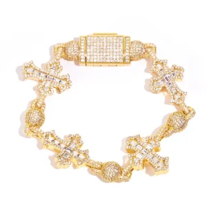 Retro Brass Zircon Cross Pendant Men’s Hip Hop Strand Bracelet Trendy Custom Made
