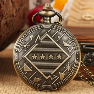 Retro Bronze Anime Pocket Watch Necklace Pendant Cosplay Chain Roman Numerals Dial