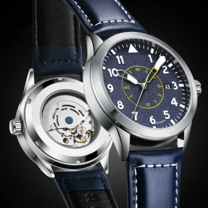 Retro Charm Men’s Fully Automatic Mechanical Watch Trendy Casual Business Style Luminous 22mm Alloy Genuine Leather 3BAR