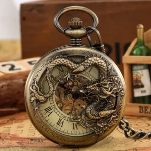 Retro Classic Personality Hollow Bottom Dragon Pattern Manual Antique Mechanical Non-waterproof Pocket Watch