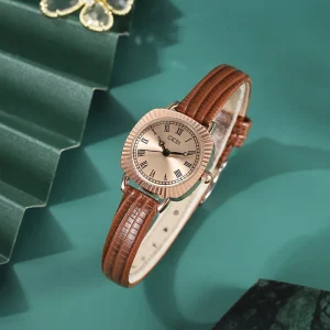 Retro Creative Petite Women’s Watch with Leather Strap Quartz Watch