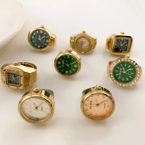 Retro Creative Punk Trendy Watch Ring Mini Gold Plated Clock Simple Unisex Fashion Accessory Couples