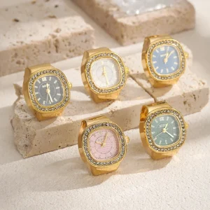 Retro Diamond Finger Ring Watch, Adjustable Mini Ladies Watch, Elegant Jewelry Timepiece