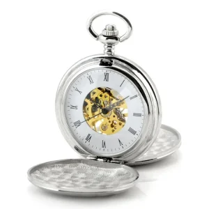 Retro Double Hunter Skeleton Mechanical Pocket Watch with Chain