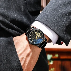 Retro Fashionable Hollow Design Corrosion Resistant Mechanical Watch for Business Wear Men’s Watch