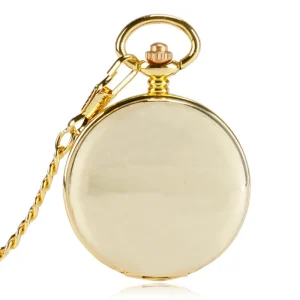 Retro Full Gold Color Skeleton Smooth Plain Pocket Watch