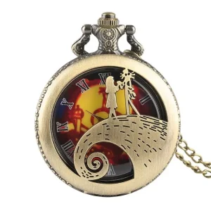 Retro Halloween Quartz Pocket Watch Necklace With Chain Vintage Alloy Pendant Watch Holiday Gift
