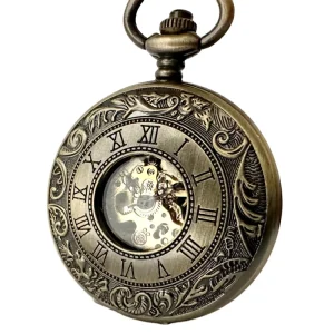 Retro Hand Wind Double Side Roman Mechanical Pocket Watch