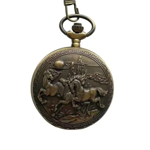 Retro Horse Design Pocket Watch Mens Unique FOB Chain Bronze Men Watch