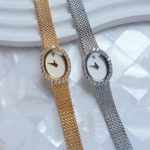 Retro Luxury Elegant Oval Acrylic Band Women’s Quartz Mechanical Watch Rhinestone Embossed Dial Eco-Friendly Light Luxury Design