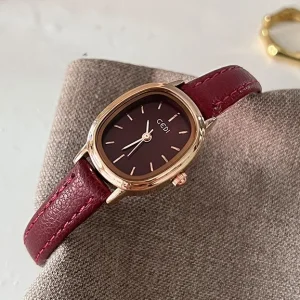 Retro Minimalist Oval Women’s Quartz Watch, Genuine Leather Band, 30M Water Resistant