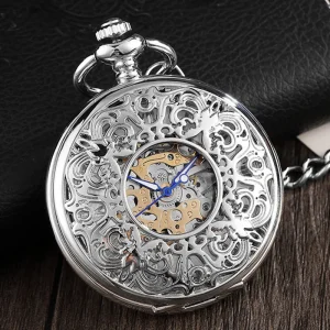 Retro Roman Frame Pocket Watch Silver Automatic Mechanical Pocket Watches