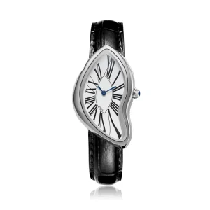 Retro Roman Number Twist Crash Melting Quartz Watch with Curved Design