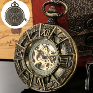 Retro Self Winding Mechanical Pocket Watch with Spider Design Half Hunter Steampunk Automatic Locket Watch with Chain for Gift