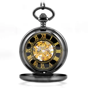 Retro Skeleton Alloy Chain Pendant Watch Roman Number Vintage Hand Wind Mechanical Pocket Men Watch Relogio De Bolso