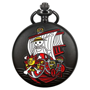 Retro Skull Pirate Japan Cartoon Anime Clock Necklace Pendant One Piece Luffy Quartz Pocket Watch with Chain