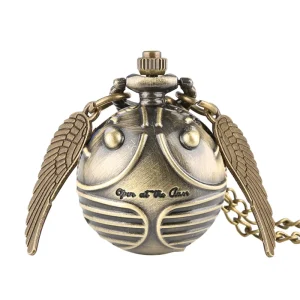 Retro Snitch Ball Shaped Potter Angel Wings Sweater Chain Quartz Pocket Watch for Men Women Kids