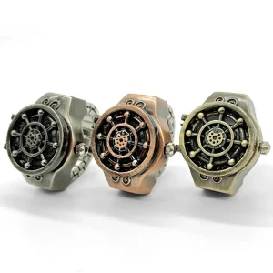 Retro Steampunk Ring Watch Analog Dial Quartz Movement Silver Plated Elastic Band Waterproof Mini Finger Watch Rings Unisex Gift