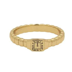 Retro Vintage Jewelry Stainless Steel 18k PVD Plated Black Enamel Watch Time Ring