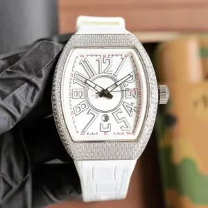 Rhinestone Design Stainless Steel Case White Genuine Leather Strap Unisex Watch Business Watch