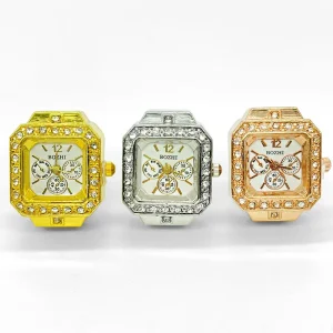 Ring Watch Factory Price Custom Logo Square Digital Dial Stainless Steel Elastic Band Mini Quartz Finger Watch Couples