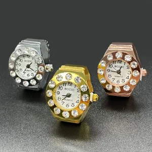 Ring Watch Luxury Diamond Studded Stainless Steel Sapphire Crystal Dial Quartz Finger Watch for Women Gift