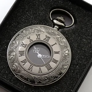 Roman Engraved Dial Pocket Watch Alloy Chain Pendant Necklace Quartz Antique