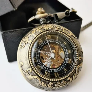 Roman Flower Frame Antique Stainless Steel Mechanical Pocket Watch