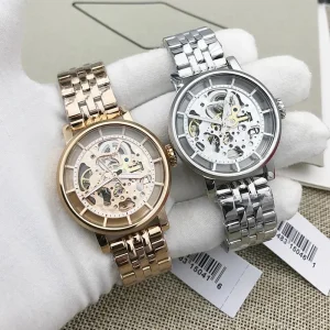 Rose Gold Automatic Watch with Openwork Dial and Automatic Mechanical Movement