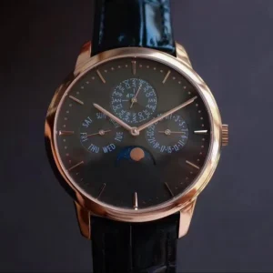 Rose Gold Men’s Mechanical Watch with Sapphire Crystal Dial Leather Strap Chronograph and Perpetual Calendar Function