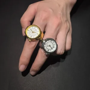 Rose Gold Plated Real Band Watch Minimalist Watch Ring Quartz Movement Simple Round Dot Dial Finger Watch Rings