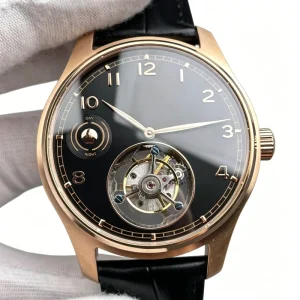 Rose Gold Tourbillon Men’s Mechanical Watch Black Dial Day Night Display Automatic Watch