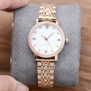 Rose Gold Women’s Watch Diamond Bezel Stainless Steel Quartz Wristwatch for Gift Sets