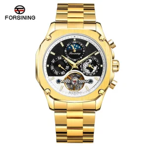 Rose Golden Bezel Tourbillion Designer PVC Band Male Automatic Wrist Watch