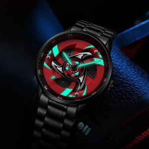 Rotating Dial Sports Car Men’s Watch Waterproof Stainless Steel Quartz Watch Luxury Car Hub Wheel Wristwatch