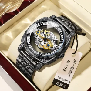 Round Analog Wristwatch Moon Phase Design Subdial Pointer Display Metal Band