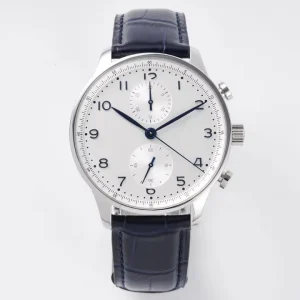 Round Dial Multifunction Stainless Steel Case Genuine Leather Strap Sports Men’s Watch