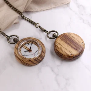 Round Vintage Wooden Pocket Watch Engravable Groomsmen Gift 5th Anniversary Gift to Him