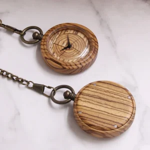 Round Vintage Wooden Pocket Watch Engravable Groomsmen Gift 5th Anniversary Gift to Him