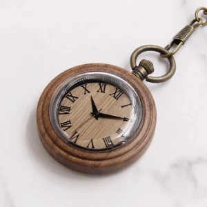 Round Vintage Wooden Pocket Watch Engravable Groomsmen Gift 5th Anniversary Gift to Him