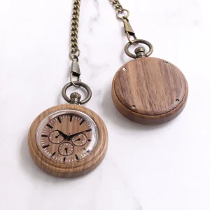 Round Vintage Wooden Pocket Watch Engravable Groomsmen Gift 5th Anniversary Gift to Him