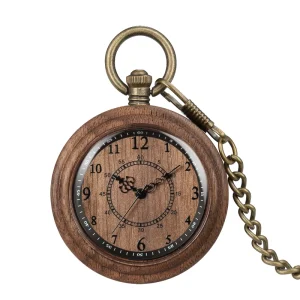 Round Vintage Wooden Pocket Watch Engravable Groomsmen Gift 5th Anniversary Gift to Husband Boyfriend Dad Boy
