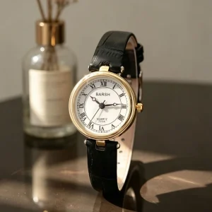 Round Women’s Watch Vintage Student Casual High End Style Women’s Leather Strap Elegant Quartz Watch