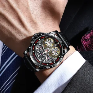 Royal Series Luxury Business Mechanical Watch Tourbillon Luminous Water Resistant Genuine Leather Strap Pointer Dial Coin