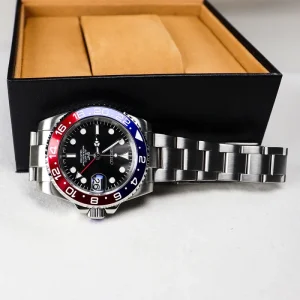S Logo New Design 50m Waterproof Ultra Slim Round Case Dial Automatic Movement Mechanical GMT Watch