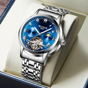 S960 Skeleton Business Moon Phase Men’s Automatic Mechanical Watch Fashion Stainless Steel Luminous Hands Men Wristwatch