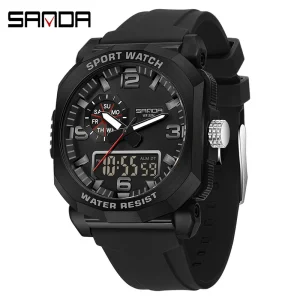 SANDA 3370 Analog Digital Sport Boys Watch Male Luxury Business Fashion Chronograph Dual Time Silicone Wrist Watches for Men