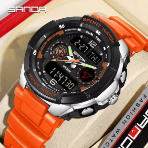 SANDA 6197 Men Digital Watch Outdoor Sports Electronic Wristwatch LED Quartz Watch Silicone Strap Date Alarm Clock