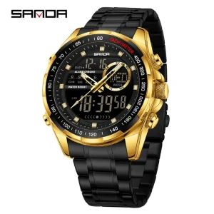 SANDA 6318 Men Business Watch Stainless Steel Strap 5ATM Multi Functional Countdown